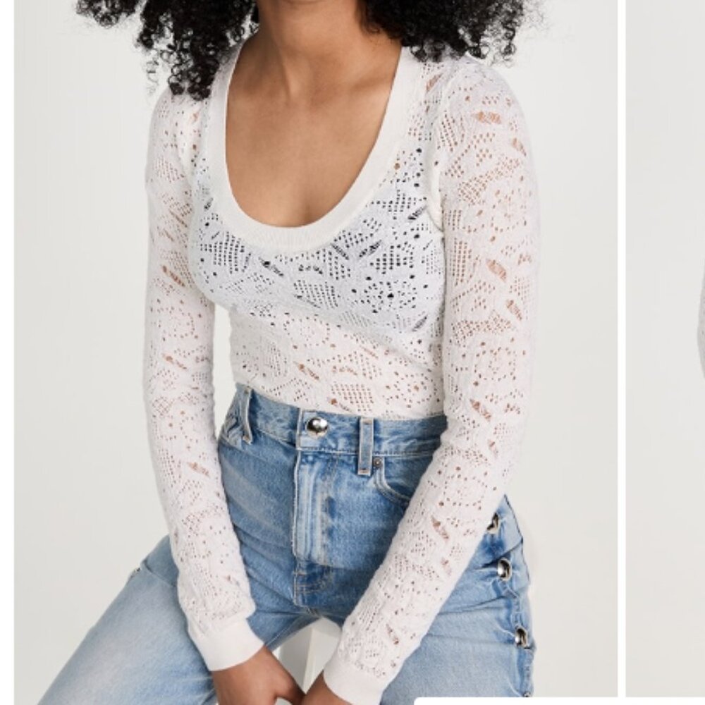 Sea New York size Small Merino Wool Knit Top Ivory Nelle Lace Long Sleeve U Neck